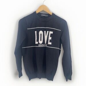 Givenchy Paris Sweater Women 2XL Black Love Logo Knit Crewneck Designer